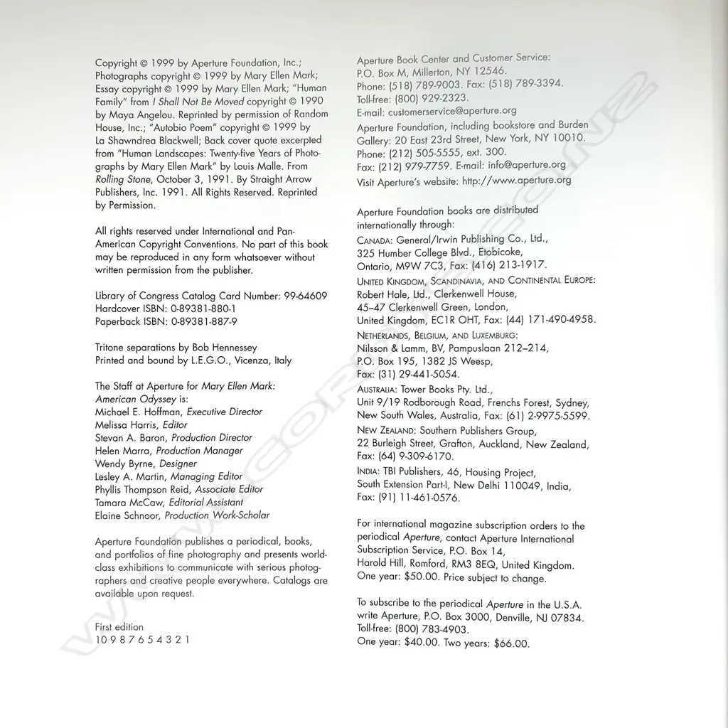 MARY ELLEN MARK: AMERICAN ODYSSEY 1963-1999 Image 1++